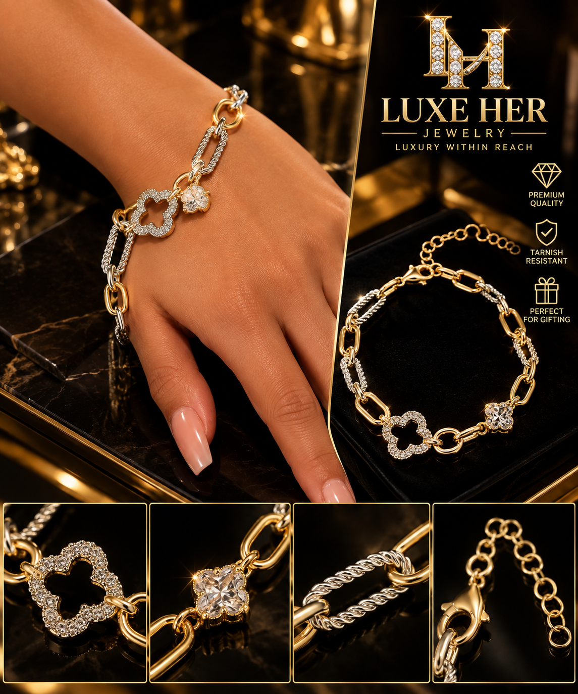 Luxe Bloom Two-Tone Bracelet